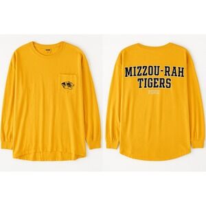 VTG Victorias Secret PINK Mizzou Tigers Oversized Pocket Tee Yellow L Logo